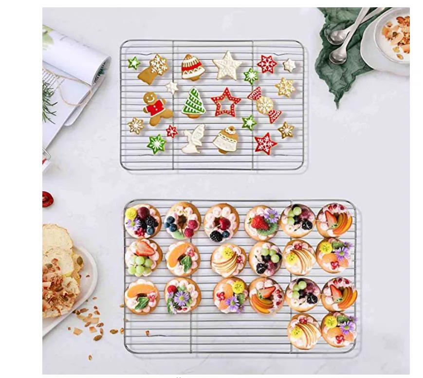 Cooling Rack Set of 4, Roasting Baking Racks Stainless Steel for Baking Sheet Toaster Oven Pan, Healthy &amp; Rust Free, Mirror Finish &amp; Dishwasher Safe