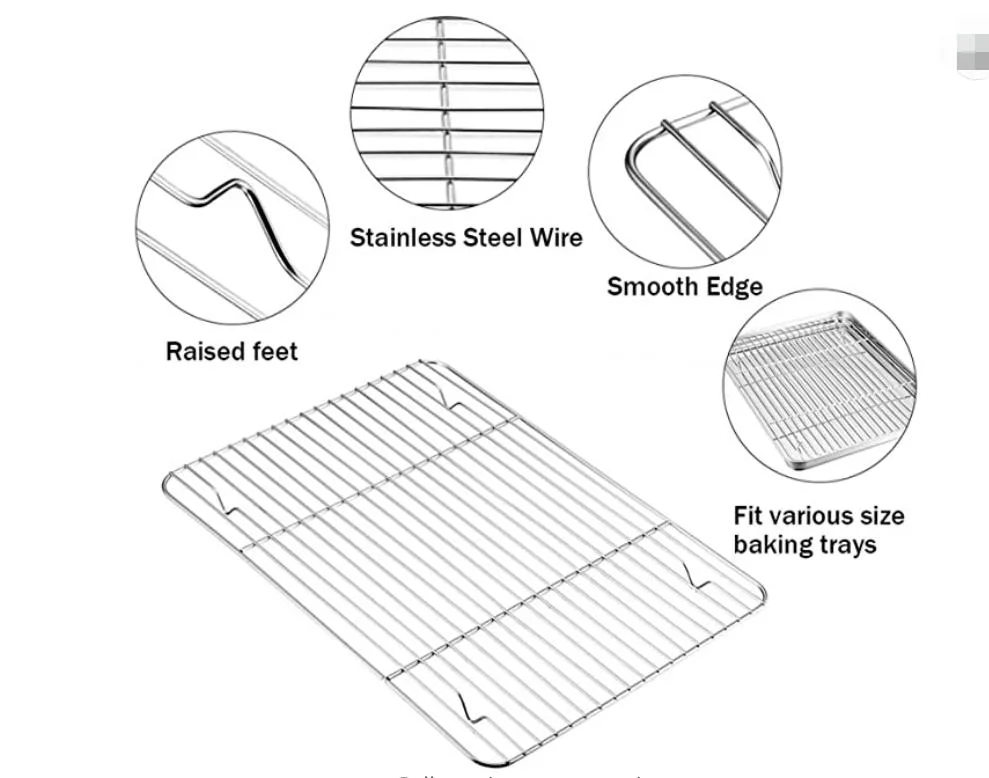 Cooling Rack Set of 4, Roasting Baking Racks Stainless Steel for Baking Sheet Toaster Oven Pan, Healthy &amp; Rust Free, Mirror Finish &amp; Dishwasher Safe