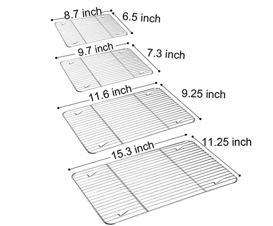 Cooling Rack Set of 4, Roasting Baking Racks Stainless Steel for Baking Sheet Toaster Oven Pan, Healthy &amp; Rust Free, Mirror Finish &amp; Dishwasher Safe