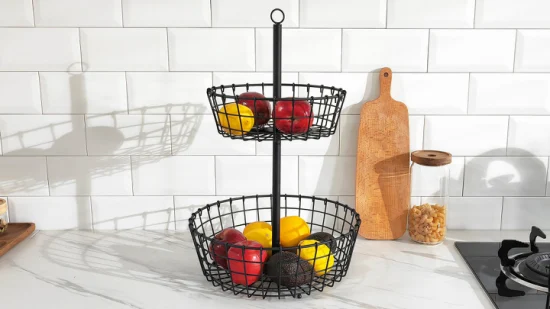 Detachable Kitchen Rack Storage Organizer 2 Tier Metal Wire Fruit Basket