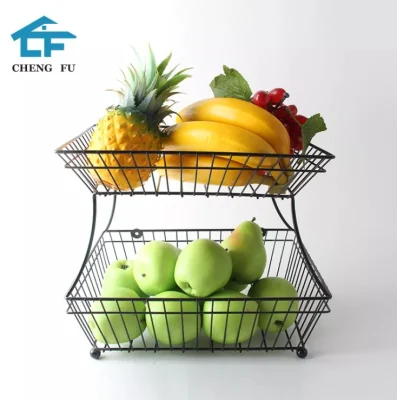 2 Tier Fruit Basket Double Layer Fruit and Vegetable Drain Basket Fruit Hanging Basket Metal