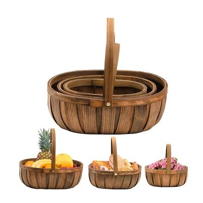 3 Pack Wicker Bread Baskets Wood Chip Picnic Basket with Handles