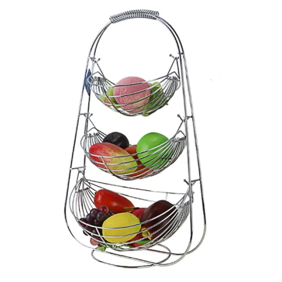 Swinging Metal Kitchenware Organizer Iron Wire Kitchen Rack Boat-Shaped 3-Tier Fruit Basket