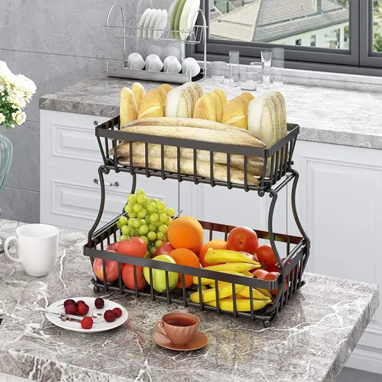 Detachable Stackable Wire Fruit Vegetables Basket Storage Organizer Bin 2 Tier Basket Portable with Handle