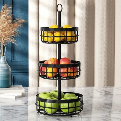 Free Standing Portable 3 Tier Metal Wire Fruit Decor Vegetable Storage Basket for Kitchen Living Room Tabletop