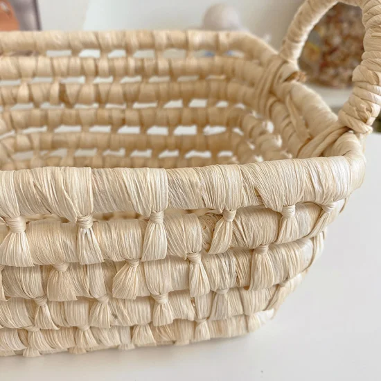 Rattan Fruit Basket Hand-Woven Tray Breakfast Bread Small Basket Fruit Tray Home Living Room Storage Basket Shooting Props